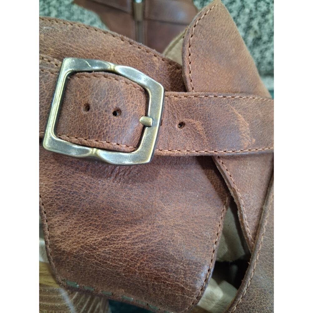 Dansko Sandals SZ 6.5-7 Arlene Platform Peep Toe Leather Stacked Block Heel Boho - Picture 7 of 12